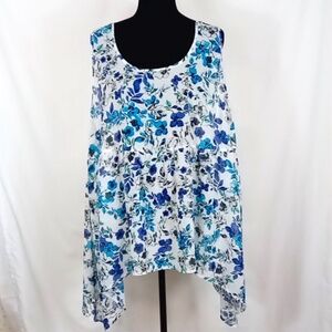 TORRID size 1 (14/16) Blue and white floral print chiffon top with strappy back.
